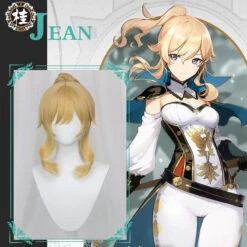 Uwowo Game Genshin Impact Jean The Rigorous Dandelion Knight 40CM Gold Short Hair Ponytail Cosplay Wig