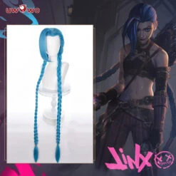 Uwowo Game League Of Legends LOL Arcane Jinx Cosplay Wig Jinx Wig Long Blue Hair