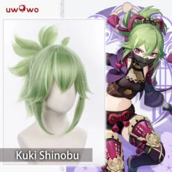 Uwowo Genshin Impact Cosplay Kuki Shinobu Cosplay Wig Short Light Green Kuki Shinobu Hair