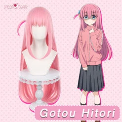 UWOWO Gotou Hitori Cosplay Bocchi The Rock Gotou Hitori Cosplay Wig Pink Long Hair