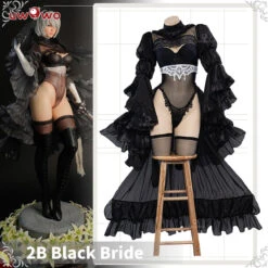 Uwowo Nier: Automata 2B Black Wedding Dress Bride Cosplay Costume