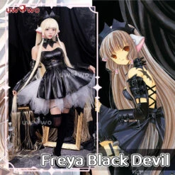 Uwowo Anime/Manga Chobits Freya Black Devil Gothic Lolita Leather Dress Cosplay Costumes