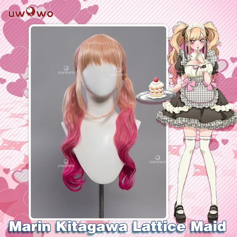 Uwowo Anime/Manga My Dress-Up Darling Marin Kitagawa Lattice Maid Cosplay Wig Gradient Glod Rose Long Hair 1 Uwowo Anime/Manga My Dress-Up Darling Marin Kitagawa Lattice Maid Cosplay Wig Gradient Glod Rose Long Hair