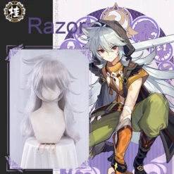 Uwowo Game Genshin Impact Razor Wolf Boy Cosplay Wig 90cm Sliver Gray Long Hair