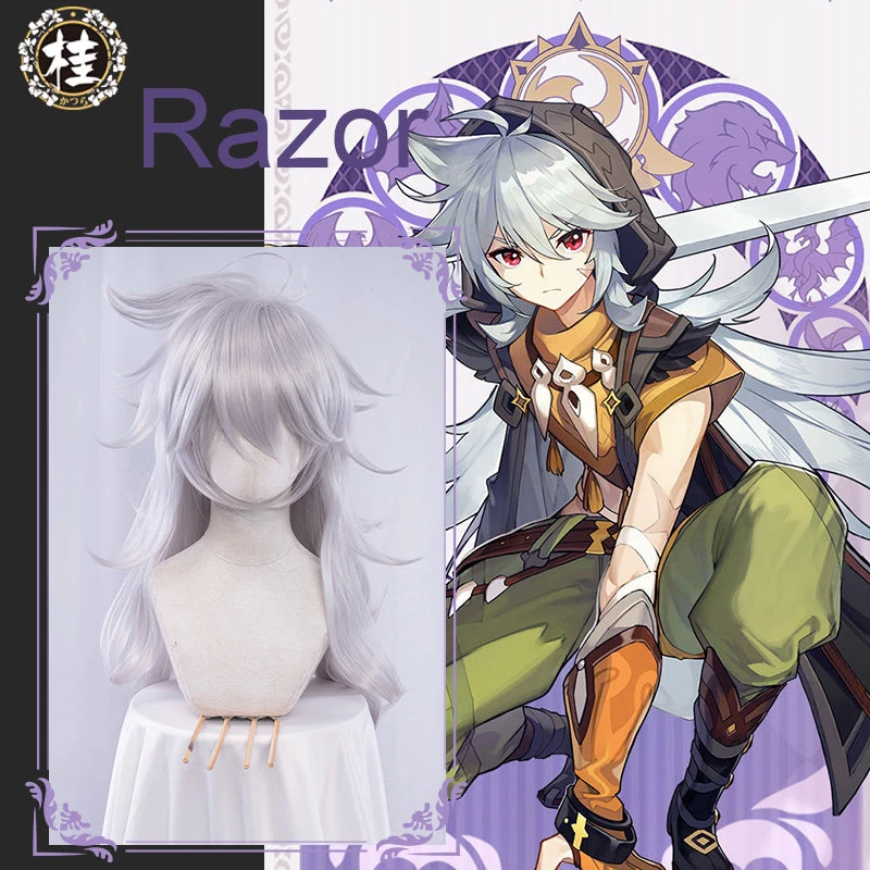 Uwowo Game Genshin Impact Razor Wolf Boy Cosplay Wig 90cm Sliver Gray Long Hair 1 Uwowo Game Genshin Impact Razor Wolf Boy Cosplay Wig 90cm Sliver Gray Long Hair