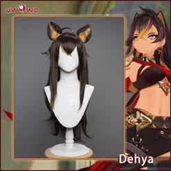 Uwowo Genshin Impact Cosplay Wig Dehya Cospaly Wig With Ears Long Coaply Hair