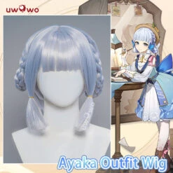 Uwowo Genshin Impact Ayaka Fontaine Springbloom Missive Dress New Skin Outfit Cosplay Wig
