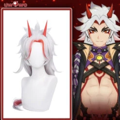 Uwowo Game Genshin Impact Wig Arataki Itto Cosplay Wig With Horns