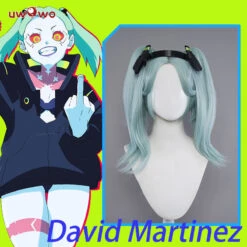 Uwowo Anime Cyberpunk: Edgerunners Cosplay Rebecca Cosplay Wig Light Blue Hair With Ponytail