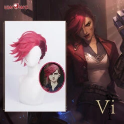 Uwowo Game League Of Legends Cosplay LOL Vi Cosplay Wig LOL Arcane Young Ver Vi Wig
