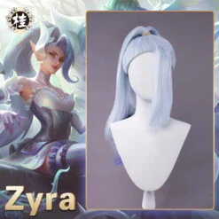 Uwowo Game League Of Legends Crystal Rose Zyra Cosplay Wig 65cm White Blue Ponytail Hair
