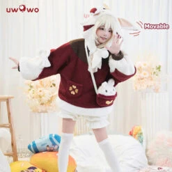 Uwowo Genshin Impact Fanart KLee Casual Bunny Ear Hoodie Klee Cute Cospaly With Moveable Ears