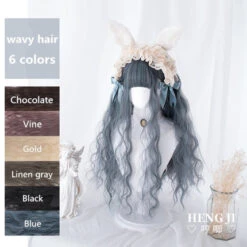 Hengji Lolita Wig Doll Chocolate-Vine-Gold-Linen Gray-Black-Blue 55cm Long Curly Wig Synthetic Heat Resistant Fiber