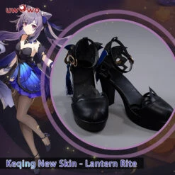 Uwowo Game Genshin Impact Keqing Latern Rite New Outfit Formal Wear Cosplay Costume Shoes