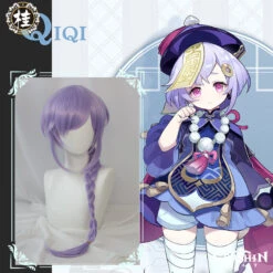 Uwowo Game Genshin Impact Qiqi Pharmacist Cosplay Wig Icy Resurrection 85cm Light Purple Braided Hair