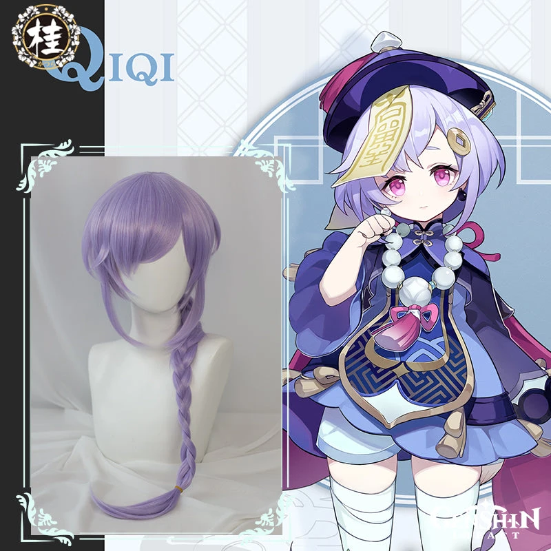 Uwowo Game Genshin Impact Qiqi Pharmacist Cosplay Wig Icy Resurrection 85cm Light Purple Braided Hair 1 Uwowo Game Genshin Impact Qiqi Pharmacist Cosplay Wig Icy Resurrection 85cm Light Purple Braided Hair