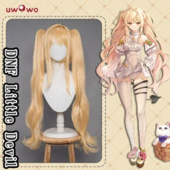 Uwowo Game Dungeon Fighter DNF Fanart: Battle Mage Demon Little Devil Loli Cute Cosplay Wig Yellow Long Hair