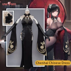 Uwowo Game Azur Lane Chenhai Black Chinese Dress Sexy Cosplay Costume