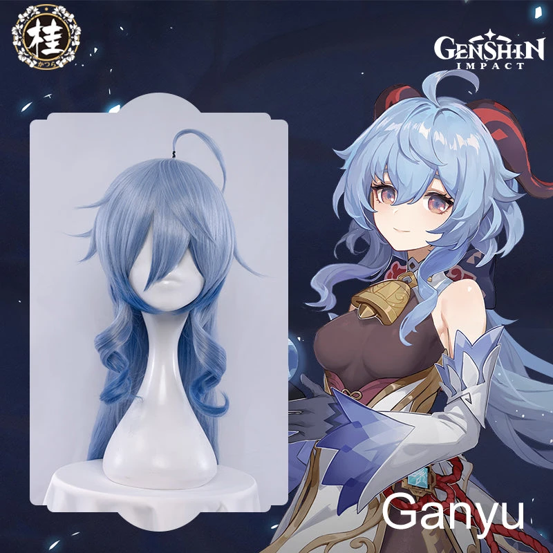 Uwowo Genshin Impact Cosplay Ganyu Plenilune Gaze Cosplay Wig 90cm Blue Wavy Hair 1 Uwowo Genshin Impact Cosplay Ganyu Plenilune Gaze Cosplay Wig 90cm Blue Wavy Hair