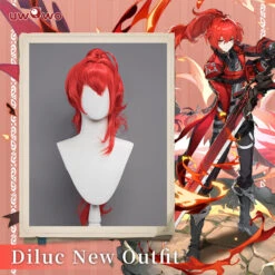 Uwowo Genshin Impact Wig Diluc Darknight Hero Pyro New Skin Mondstadt Cosplay Wig