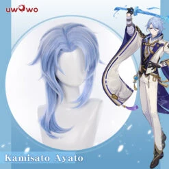 Uwowo Genshin Impact Kamisato Ayato Male Cosplay Inazuma Costume Wig 45CM Blue Wig