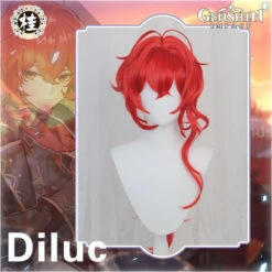Uwowo Game Genshin Impact Diluc The Dark Side Of Dawn Cosplay Wig 80cm Red Long Hair