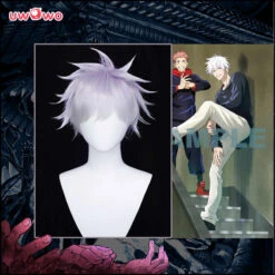 Uwowo Anime Jujutsu Kaisen Satoru Gojo Cosplay Wig 28CM Light Purple White Gradient Short Hair