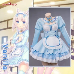 Uwowo Plus Size Game Nekopara Vol.4 Vanilla Maid Dress Cosplay Costume Cute Blue Dress
