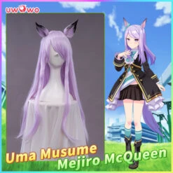 Uwowo Uma Musume Mejiro McQueen Cosplay Wig 70cm Bright Lavender Long Straight Hair+Ear