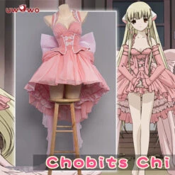 Uwowo Anime/Manga Chobits Chii Lolita Pink Bow Clamp Cosplay Costume