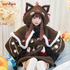 Uwowo Genshin Impact Fanart Hutao Casual Coat Cute Cozy Jacket Ghost Cat Cospaly Costume