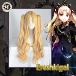 UWOWO Fate Grand Order Ereshkigal Cosplay Wig 80cm Long Gold Double Tail Cosplay Hair